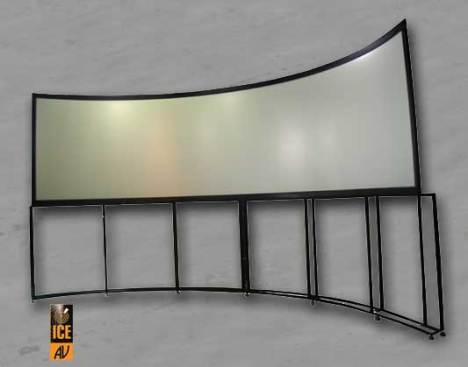 120 Deg curved screen with raised pedestal stand for raised height platform simulators.